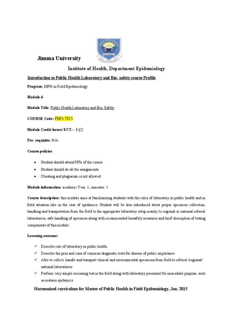 6 Field Epidemiology Public Health Lab and Biosafety Course Outline