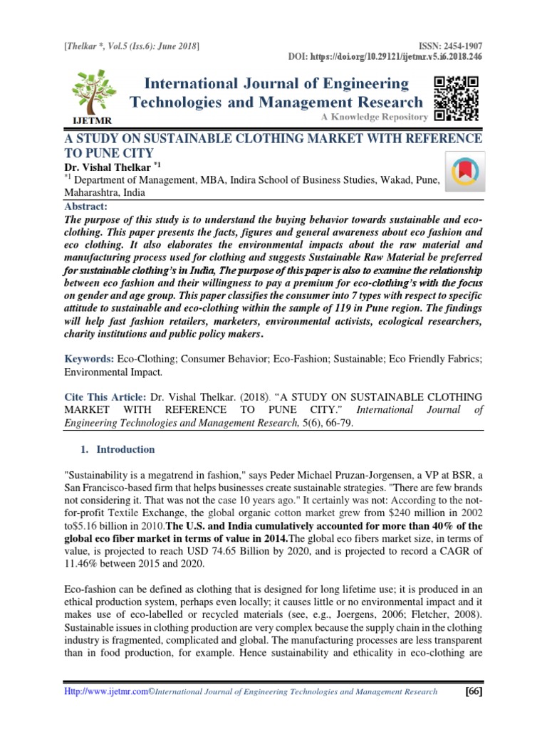A Study On Sustainable Clothing Market With Reference To Pune City ...