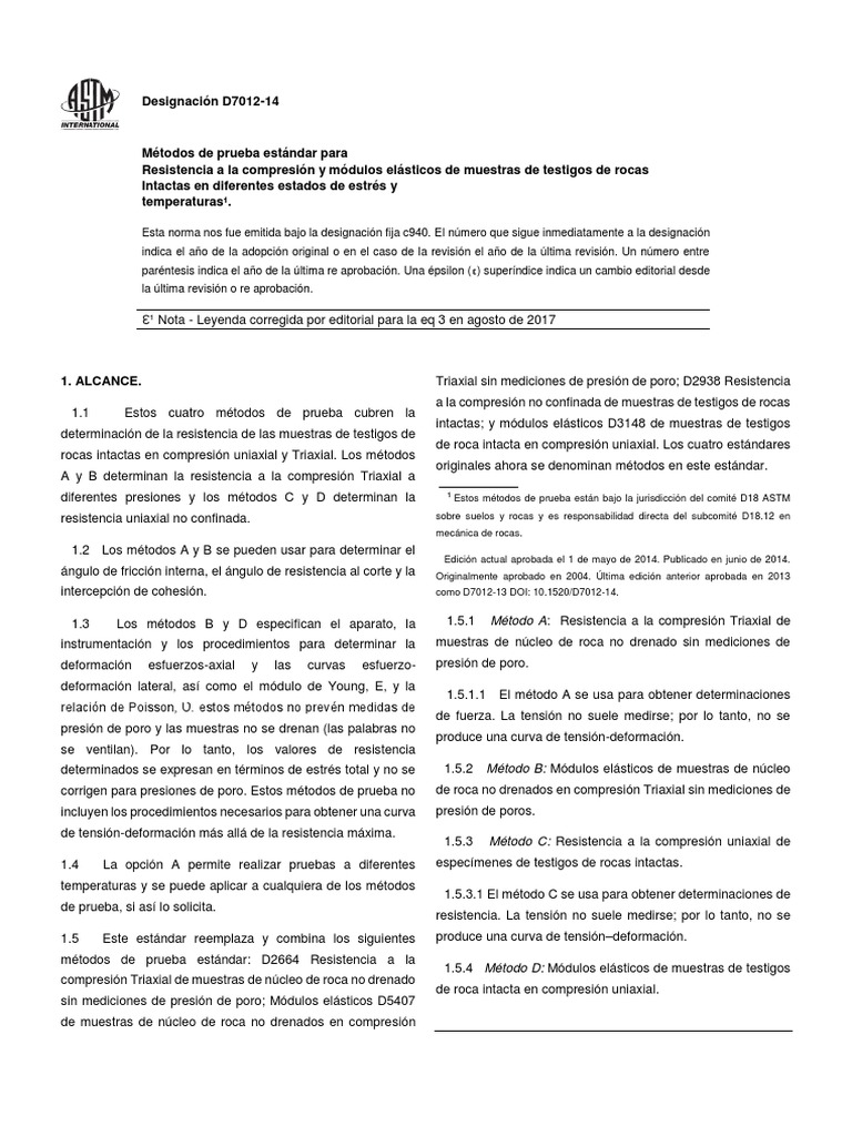 Astm D7012 14 | [GUIDE] ASTM D7012: Testing Intact Rock Core Specimens ...