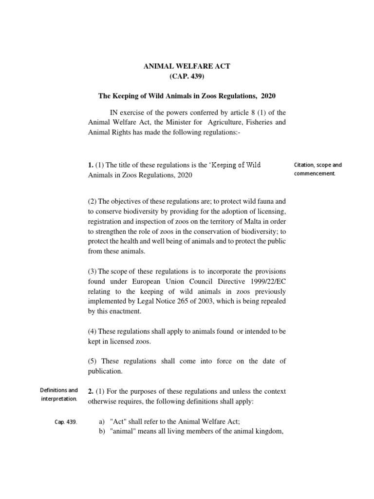 The Keeping of Wild Animals in Zoos Regulations (2020) Meae PDF