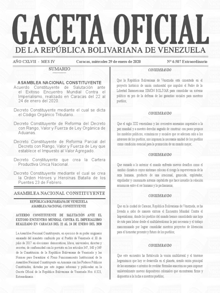 Ley Orgánica de Aduanas 2020 | PDF | aduana | Venezuela