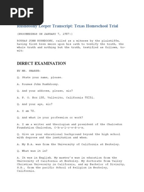 Rushdoony Leeper Transcript: Texas Homeschool Trial