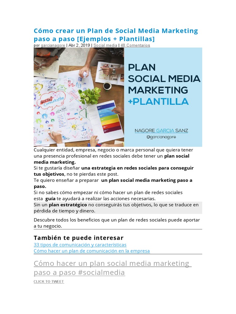 Cómo Crear Un Plan de Social Media Marketing Paso A Paso | PDF ...