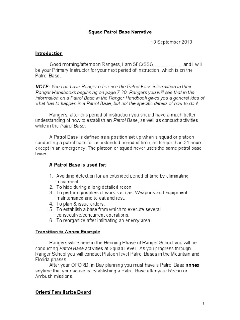 Squad Patrol Base Operations Overview | PDF | Twilight | Reconnaissance