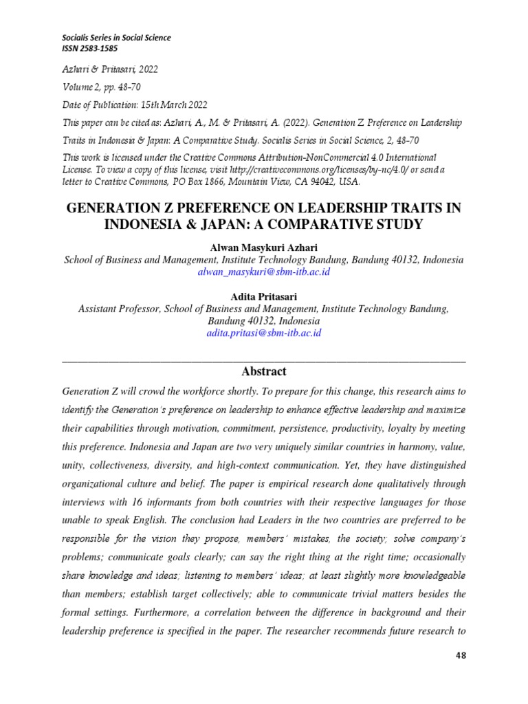 Gen Z Leadership Traits: Indonesia vs. Japan | PDF | Empathy | Leadership