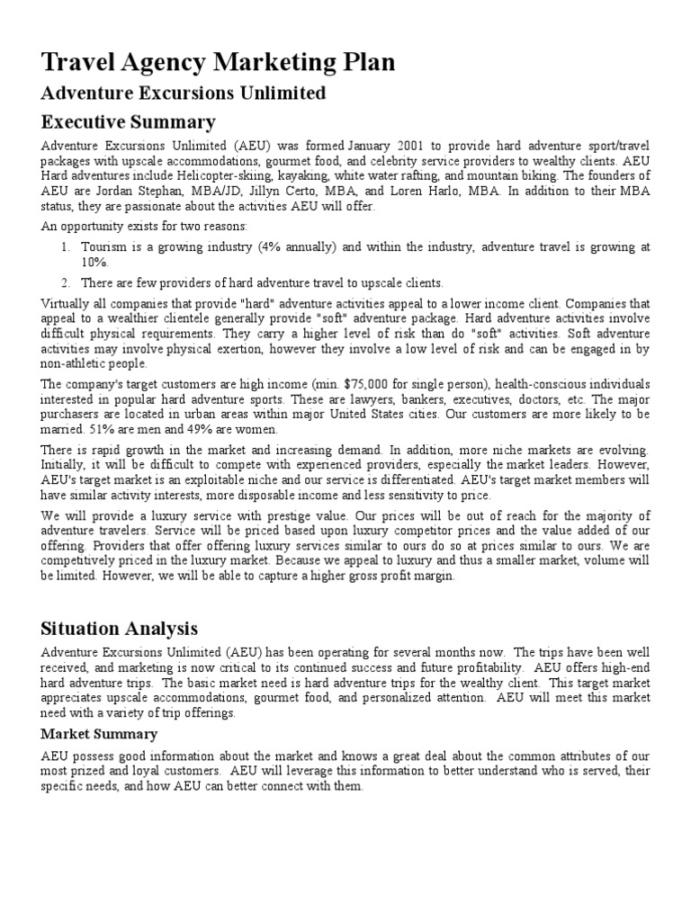 Travel Agency Marketing Plan PDF Marketing Sales