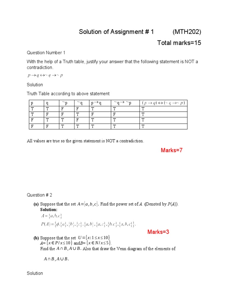 Solution of Assignment # 1 (MTH202) Total Marks 15 | PDF