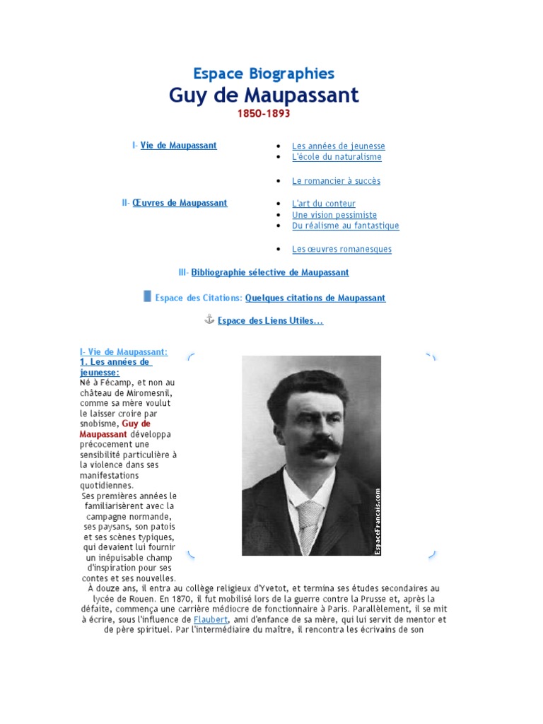 Espace Biographies Guy De Maupassant Realisme Litterature