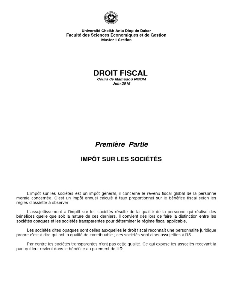 Impôt sur les sociétés : principes et application | PDF | Impôts ...