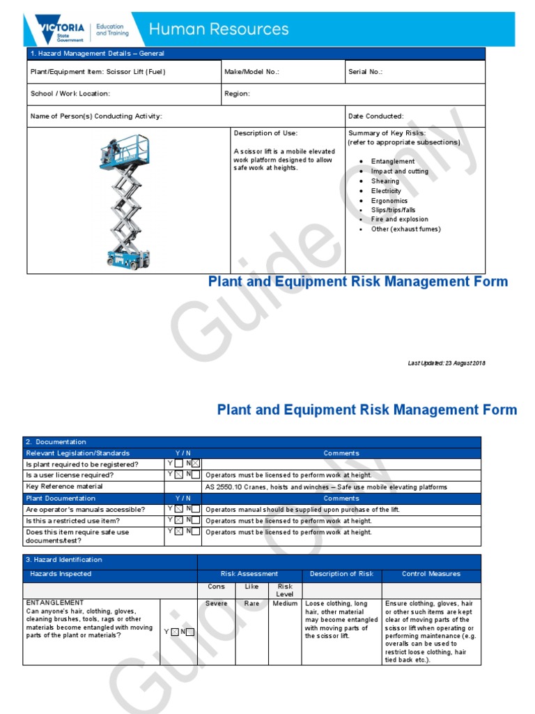 Managing Risks Associated with Operating Scissor Lifts PDF Elevator Risk