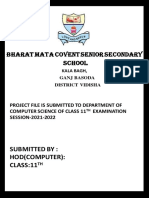 Bharat Mata Covent Senior Secondary School: Submitted By: Hod (Computer) : CLASS:11