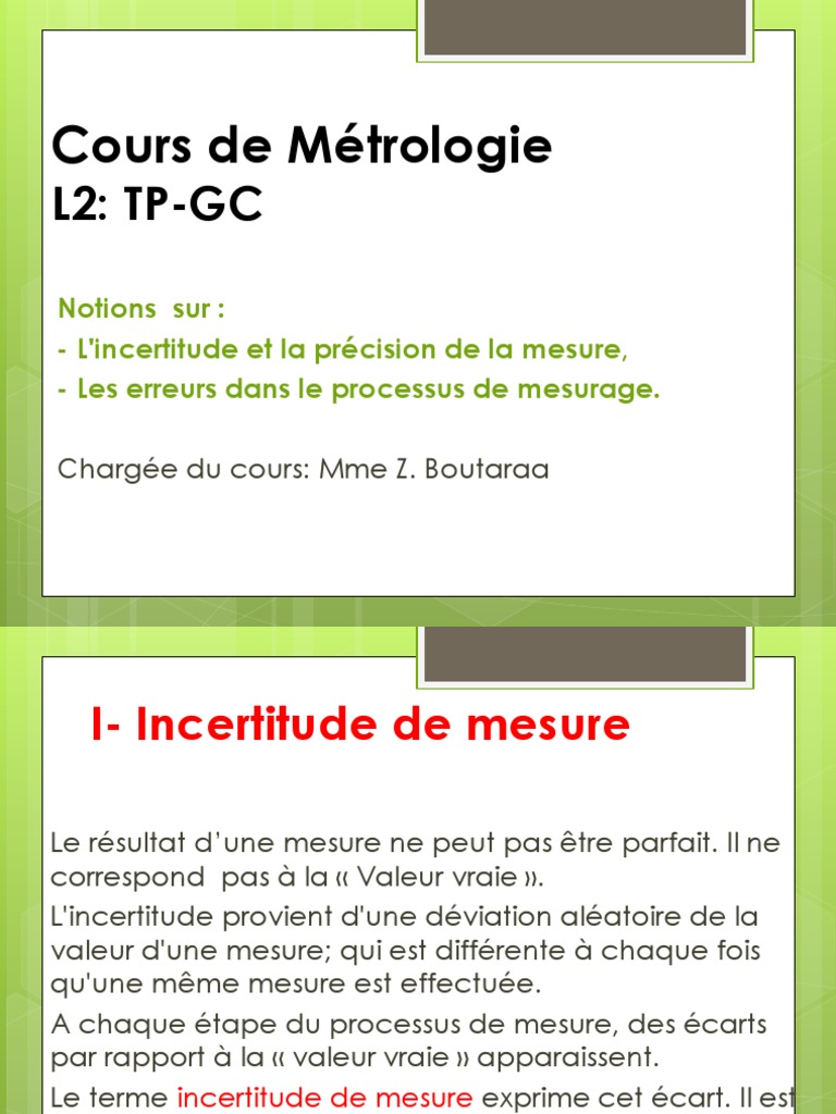 Incertitudes et erreurs en métrologie | PDF | Erreur de mesure | Métrologie