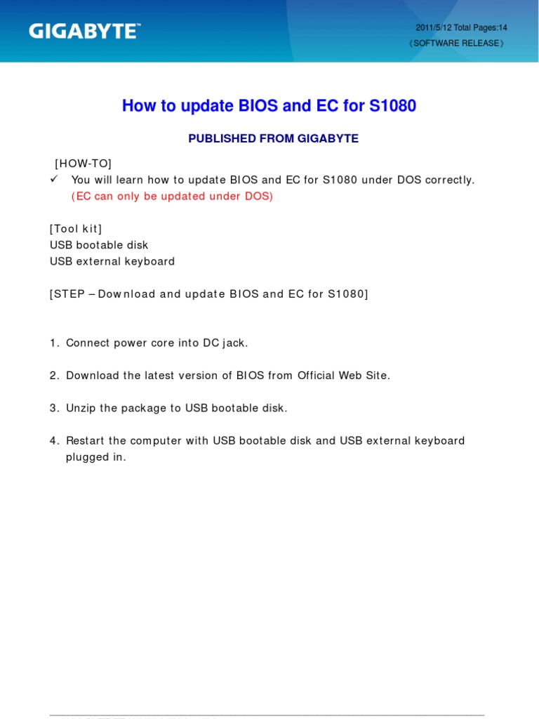 Update BIOS and EC for S1080 Guide | PDF | Bios | Personal Computers