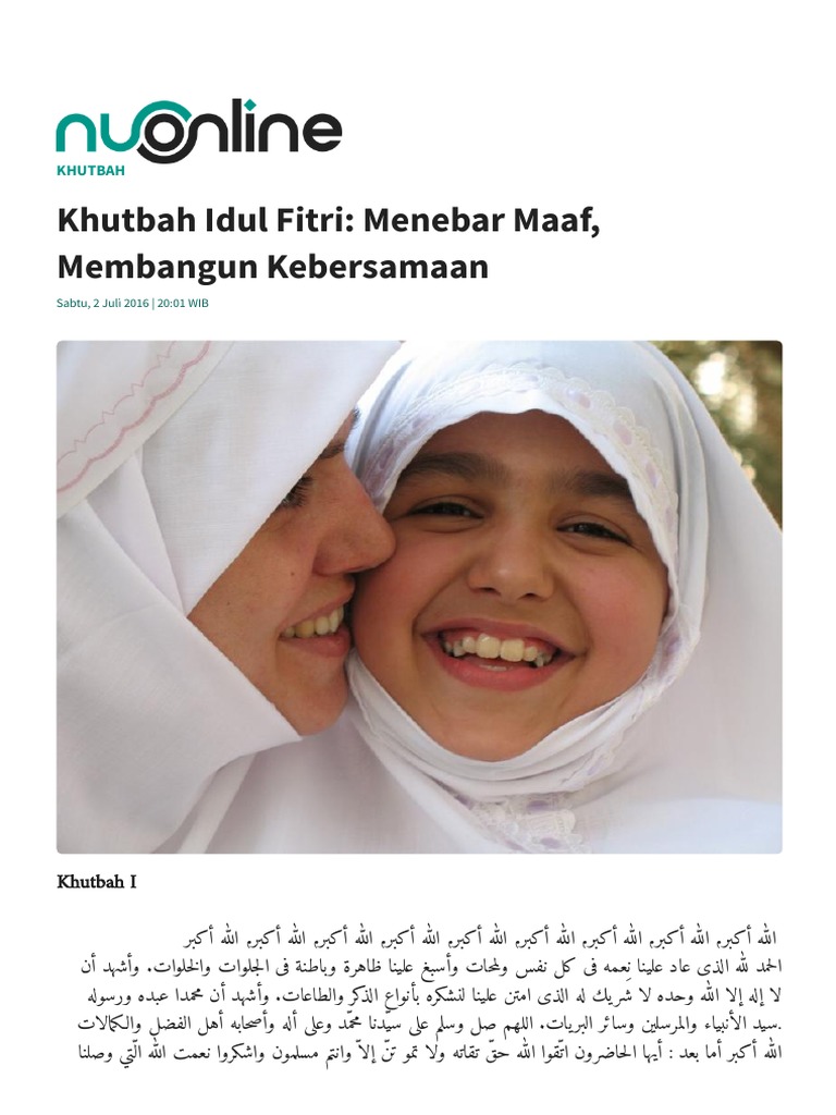 Khutbah Idul Fitri Menebar Maaf, Membangun Kebersamaan PDF