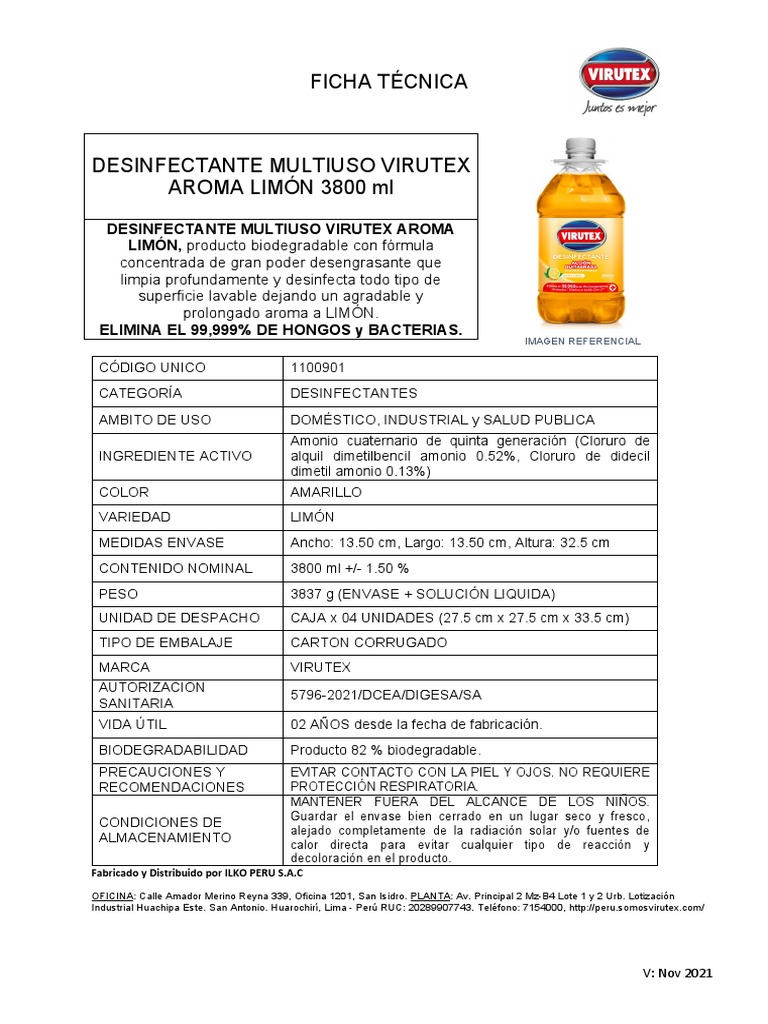 Desinfectante Multiuso Virutex Aroma Limón 3800 ML | PDF | Química