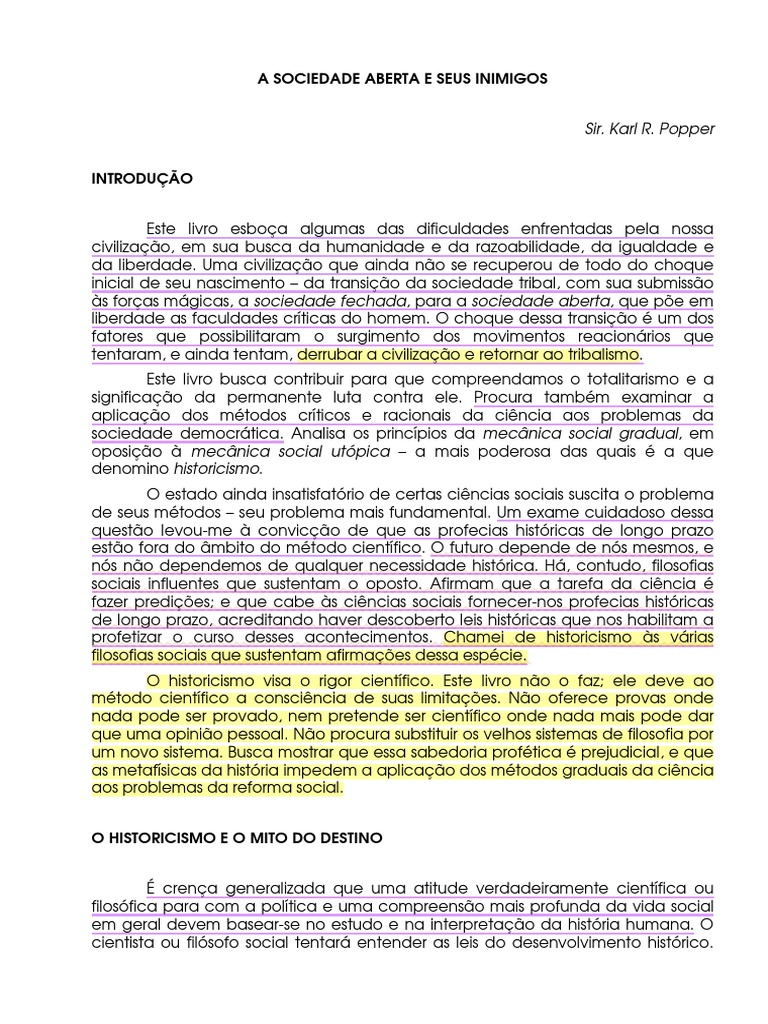 Popper. A Sociedade Aberta e Seus Inimigos PDF Science Sociologia