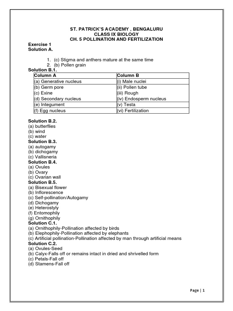CH 5. POLLINATION AND FERTILIZATION Class 9 Notes Icse | PDF