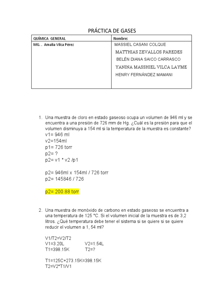 Ejercicios de Gases A | PDF | Gases | Fases de la materia