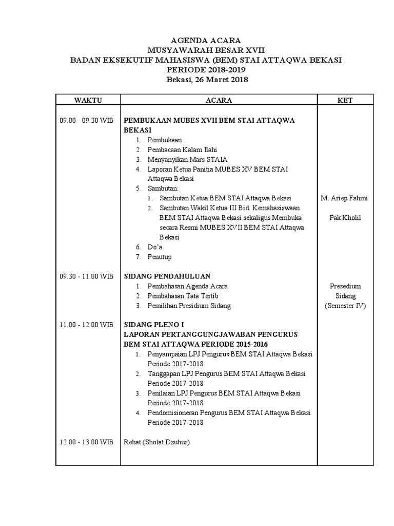 Agenda Acara Mubes | PDF