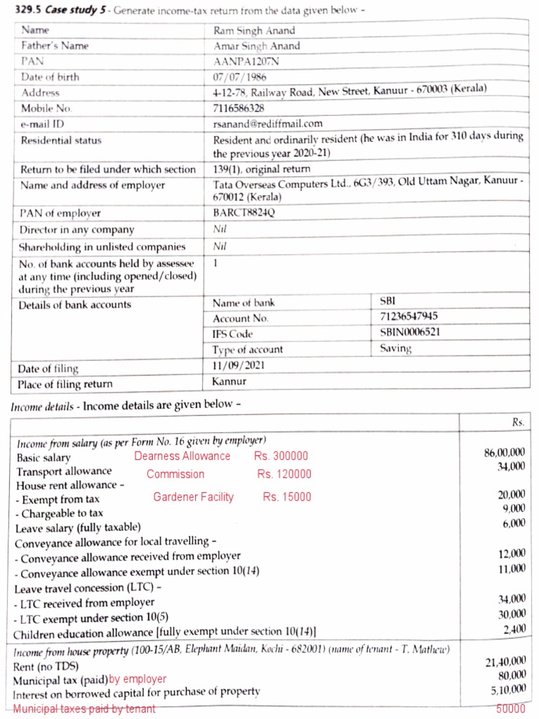 Income Tax Return Case Study | PDF | Interest | Expense