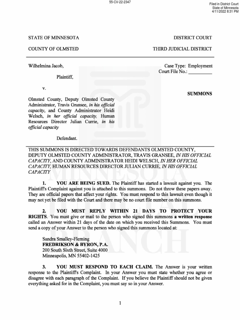 Jacobs Summons and Complaint | PDF