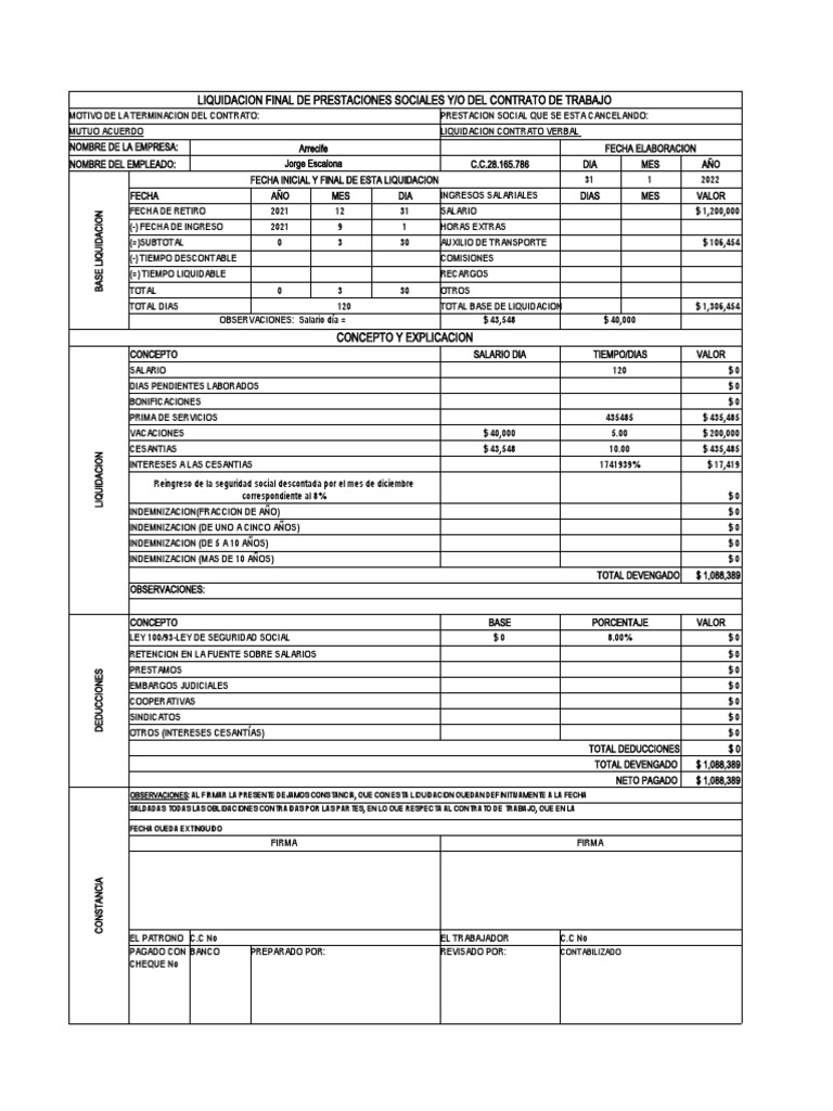 Formato Liquidación 2 | PDF
