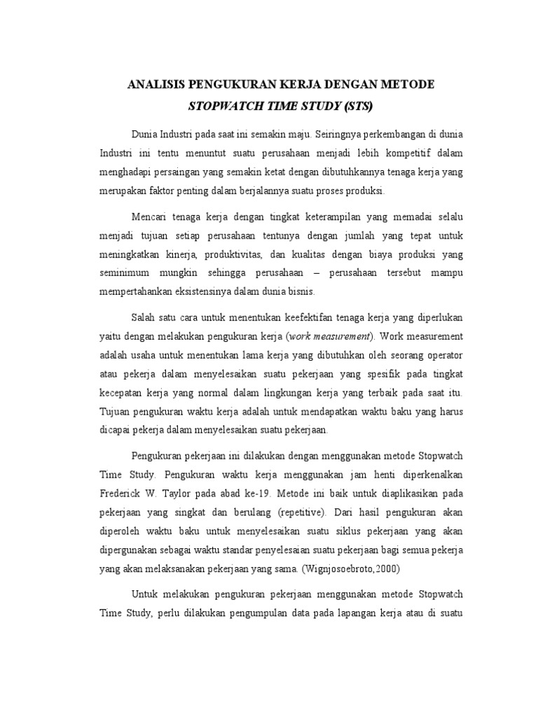 Analisis Pengukuran Kerja Dengan Metode Stopwatch Time Study | PDF ...