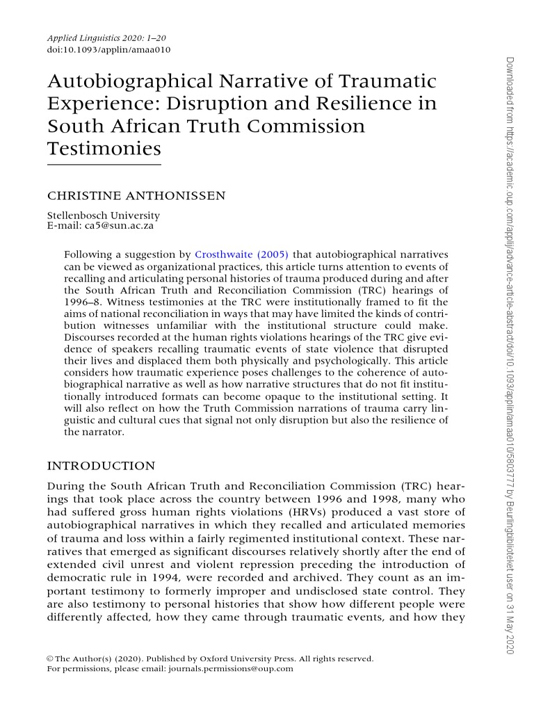 Narrativa Autobiografica de Experiencias Traumaticas PDF Psychological Trauma Narrative