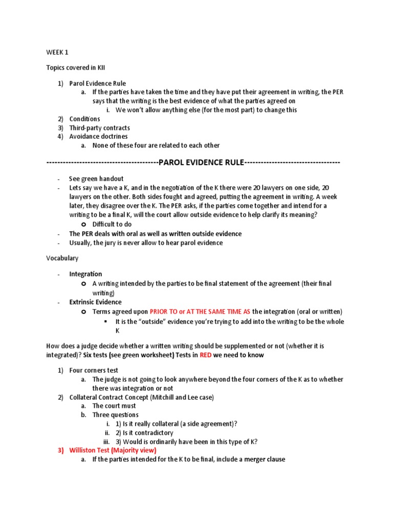 K's - Master Notes | PDF | Parol Evidence Rule | Breach Of Contract