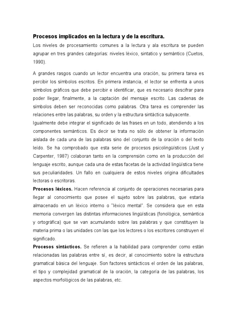 Procesos en lectura y escritura | PDF | Palabra | Oración (Lingüística)
