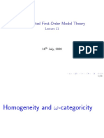 Many-Sorted First-Order Model Theory Lecture 11: Homogeneity and ω-categoricity