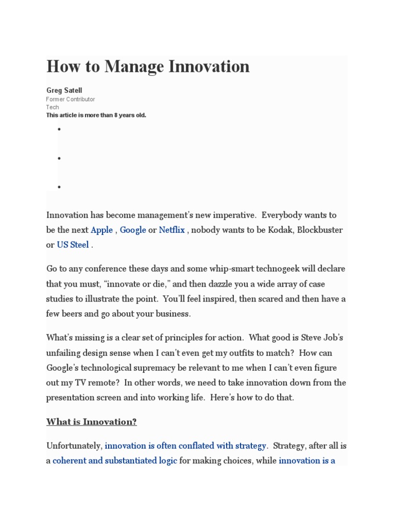How To Manage Innovation | PDF | Innovation | Disruptive Innovation