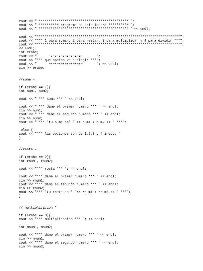 Calculadora Básica en C++ | PDF | Métodos y materiales de enseñanza ...