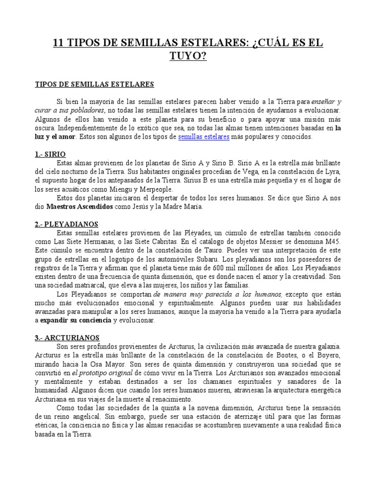 11 Tipos de Semillas Estelares | PDF | Astronomía | Objetos astronómicos