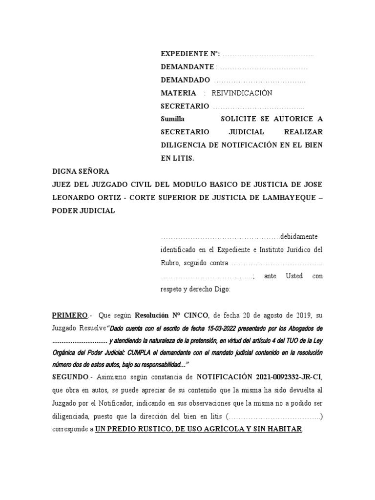 Autorizar Notificación Por Secretario Judicial Modelo | PDF ...