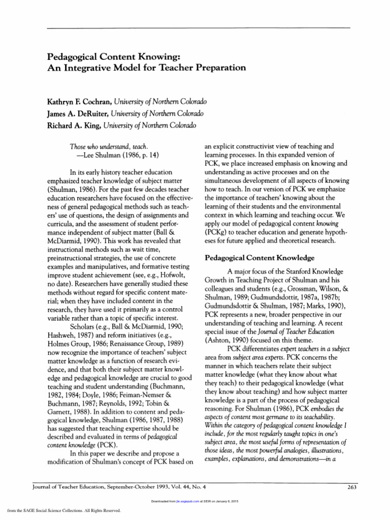 Pedagogical Content Knowing - An Integrative Model For Teacher ...