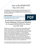 Mplementation of The RPMS-PPST For School Year 2021-2022