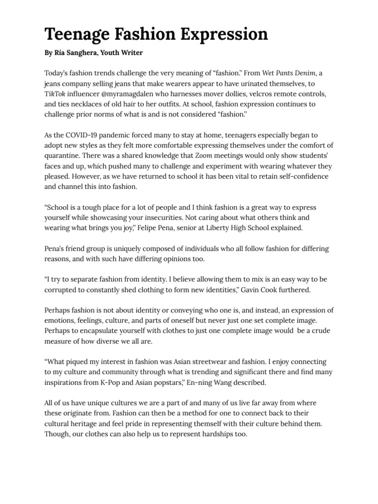 Teen Fashion Expression Article PDF Fashion Clothing