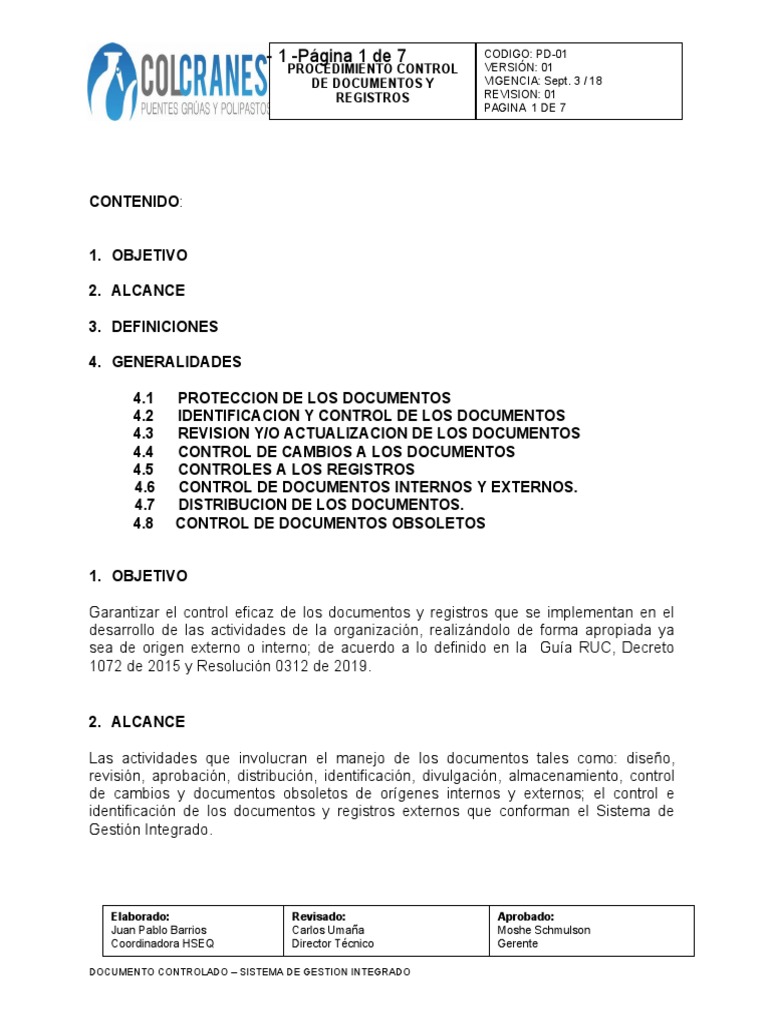 PD-01 Procedimiento Control de Documentos y Registros | PDF