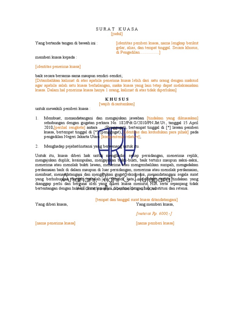 Contoh Surat Kuasa Banyak Pemberi Kuasa | PDF