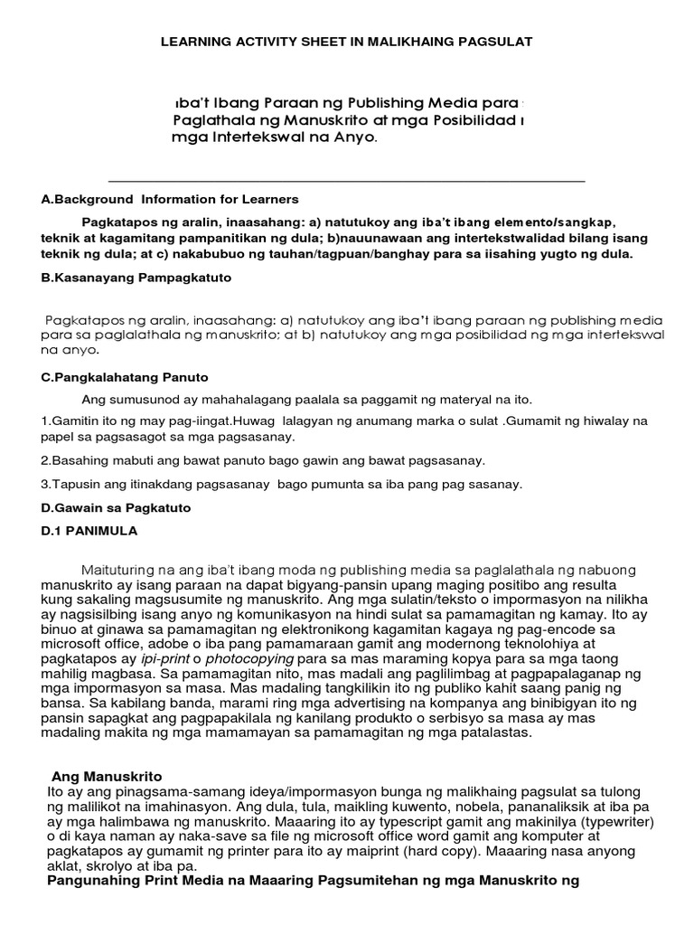 Las Malikhaing Pagsulat Week 7 8 | PDF