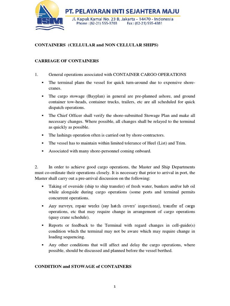 Cargo Operation Procedures-For Container Cargo | PDF | Dangerous Goods ...