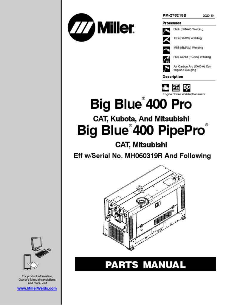 Miller BIG BLUE 400 PRO Part Manual PDF Vehicle Technology Engines