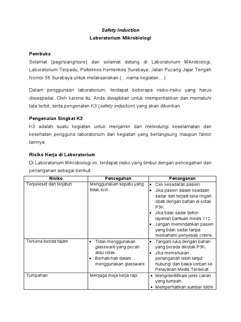 Induksi Keselamatan Lab Mikrobiologi | PDF