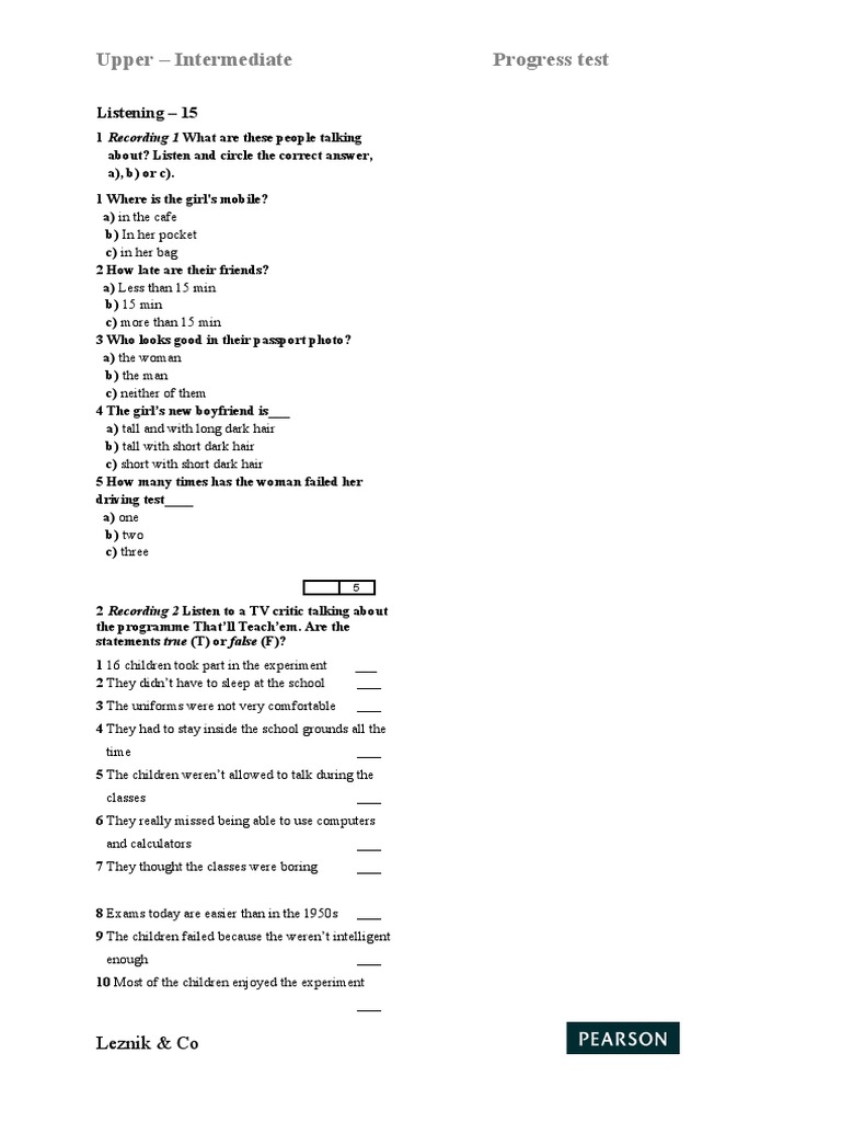 Upper-Intermediate Listening Test Guide | PDF
