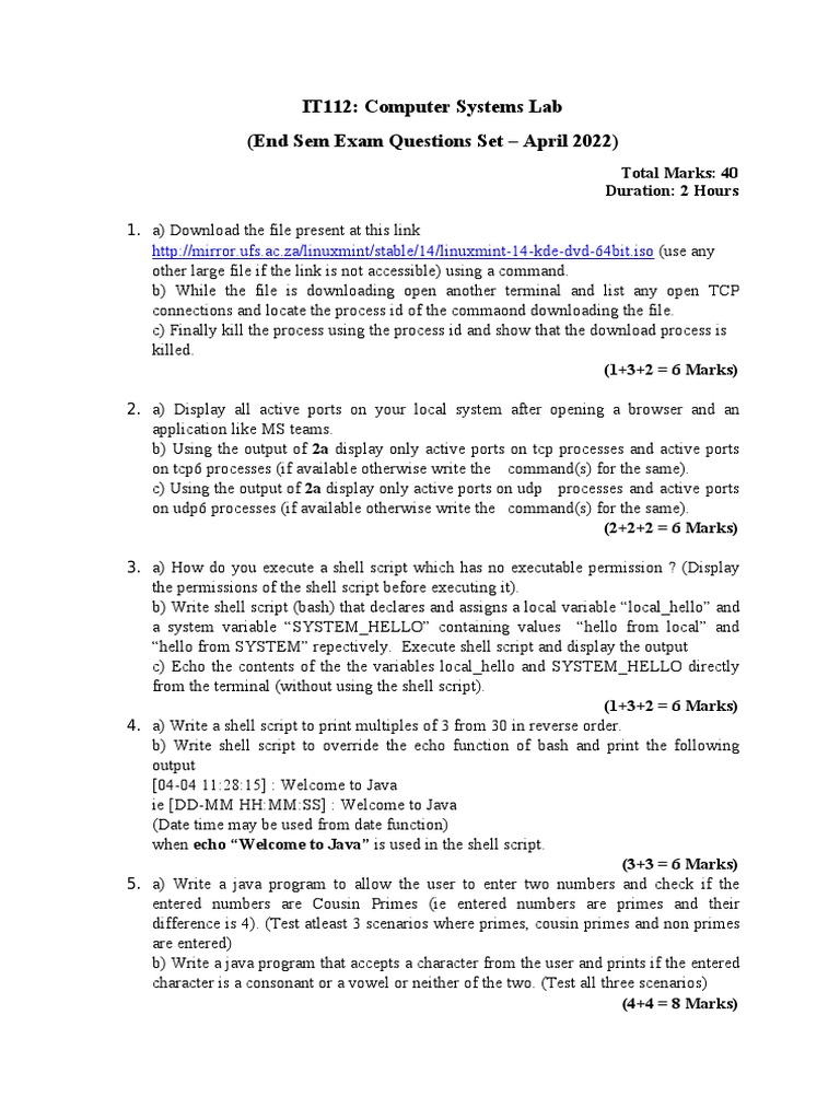 Computer Systems Lab Exam Questions 2022 | PDF | Shell (Computing ...