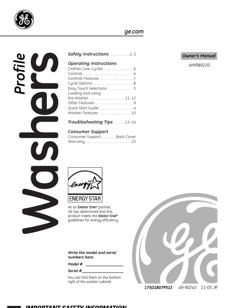 GE PROFILE DISHWASHER OWNERS MANUAL PDF visual data 3