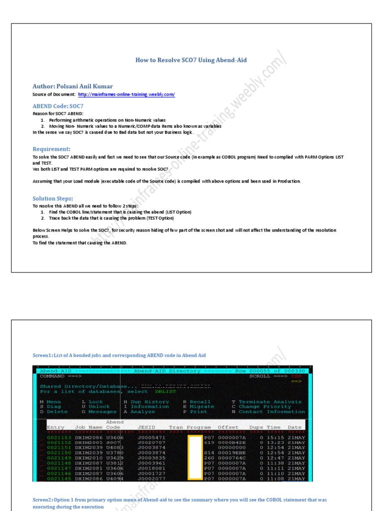 Resolving SOC7 ABEND with Abend-Aid | PDF | Variable (Computer Science ...