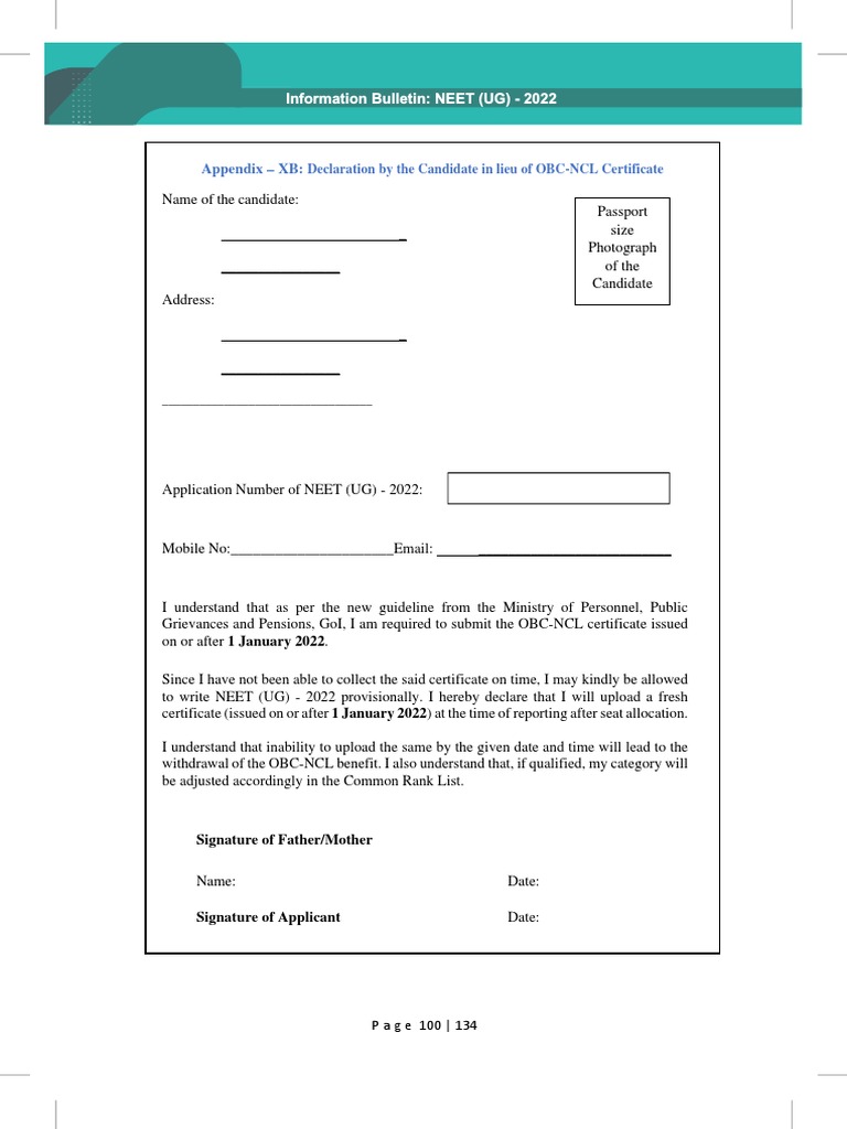 Appendix - XB:: Information Bulletin: NEET (UG) - 2022 | PDF