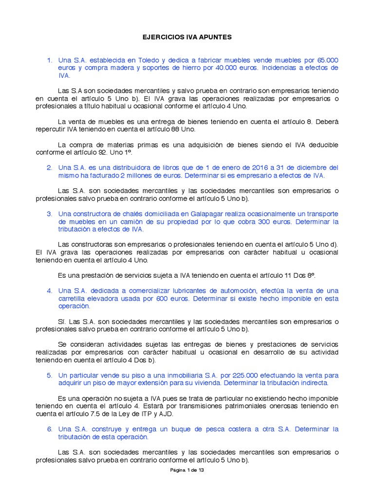 Ejercicios Prácticos de IVA | PDF | Impuestos | Hotel